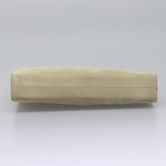 Salvatore Ferragamo Gancini Chain Shoulder Bag Suede Beige Gold Auth MY113 - Picture 6 of 16